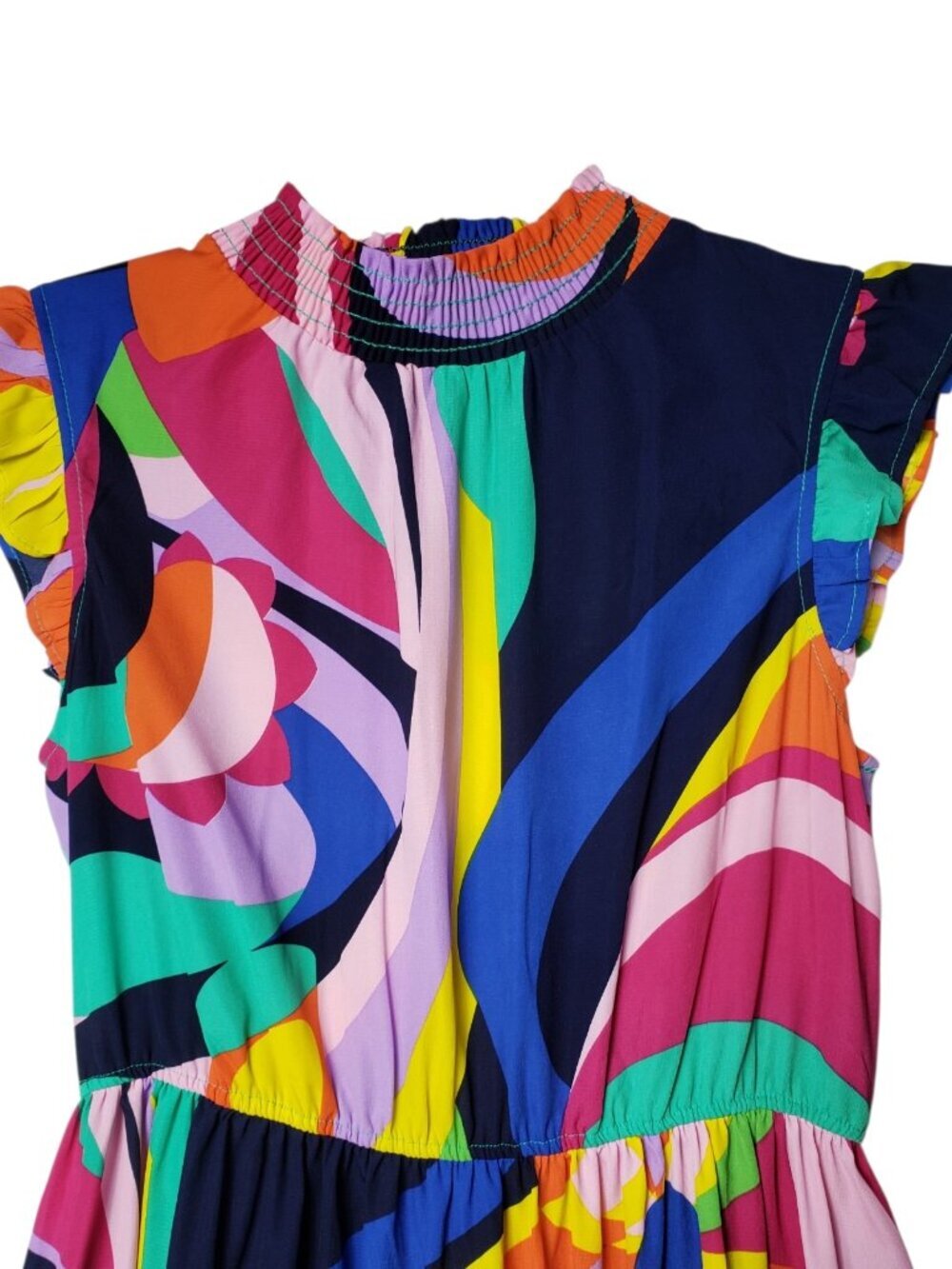 Ces Femme Colorful Abstract Print Tiered Ruffle Midi Dress Medium - Picture 8 of 13